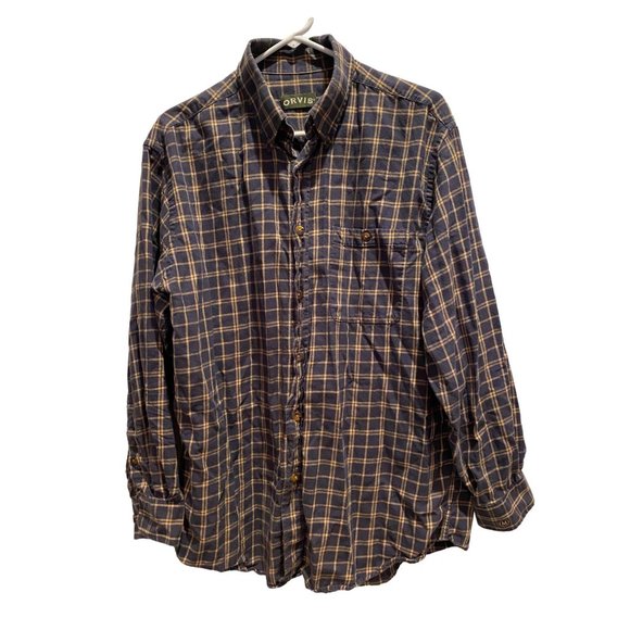 Orvis Large Flannel Shirt, Black with‎ Brown Lines, 80% cotton 20% wool - Picture 1 of 6